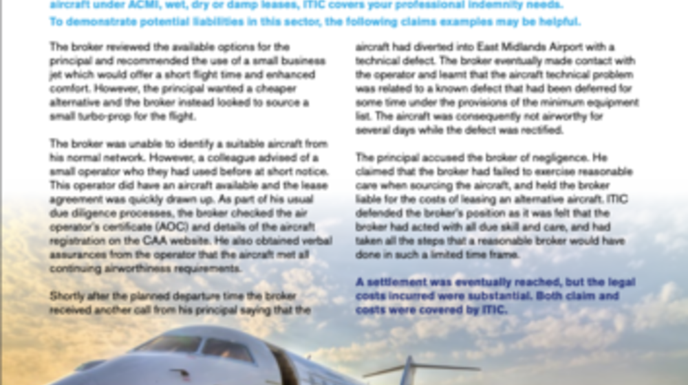 Air charter broker insurance fact sheet - Australia & US